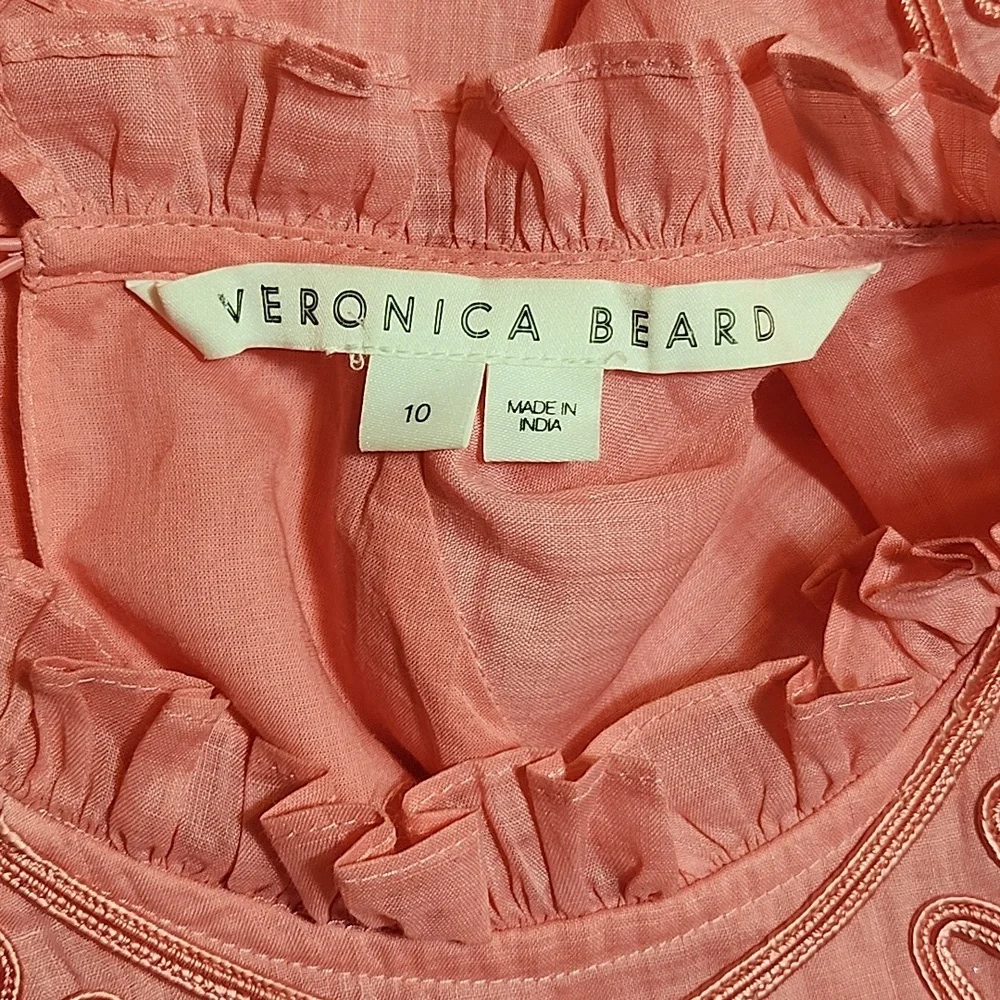 Veronica Beard Preppy Keely Tiered Ramie Mini Dress Size 10 Barbiecore - Picture 15 of 16